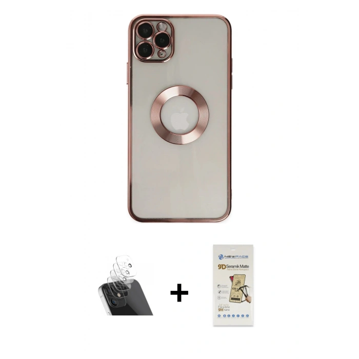 MARSİLYAN™- iPhone 11 Pro Kılıf Pusula Form - Siyah Mat Seramik Nano Ekran Koruyucu + Kamera Lens Koruma Cam - SF