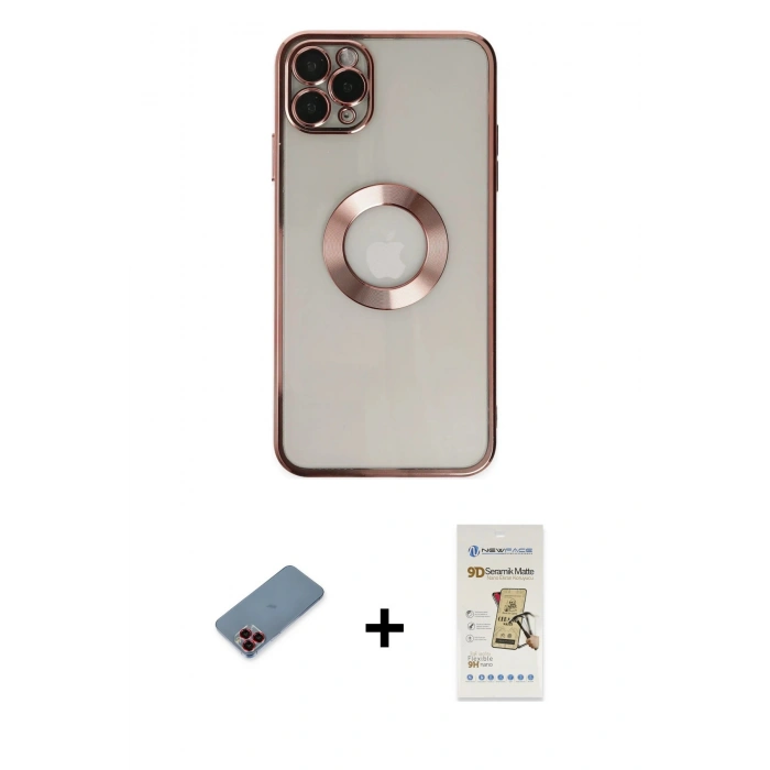 MARSİLYAN™- iPhone 11 Pro Kılıf Pusula Form - Siyah Mat Seramik Nano Ekran Koruyucu + Metal Kamera Lens Koruma Cam - KI