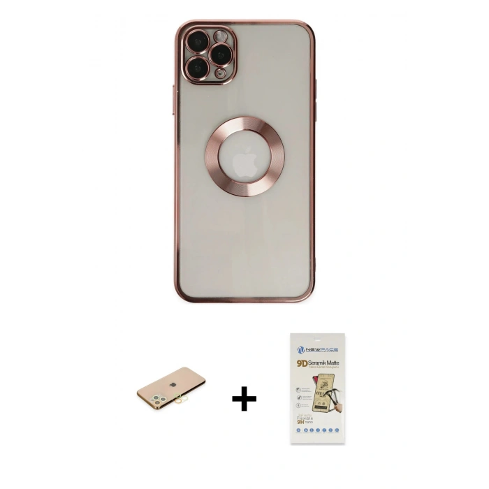 MARSİLYAN™- iPhone 11 Pro Kılıf Pusula Form - Siyah Mat Seramik Nano Ekran Koruyucu + Renkli Kamera Lens Koruma Cam - SI