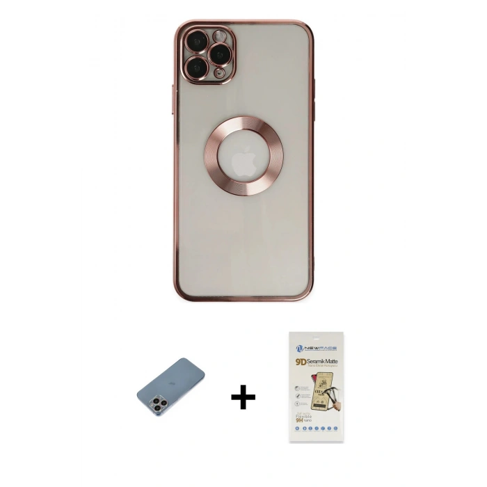 MARSİLYAN™- iPhone 11 Pro Kılıf Pusula Form - Siyah Mat Seramik Nano Ekran Koruyucu + Shine Kamera Lens Koruma Cam - GI