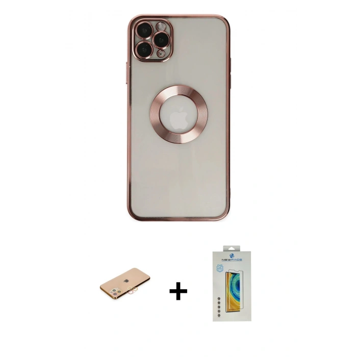 MARSİLYAN™- iPhone 11 Pro Kılıf Pusula Form - Siyah Polymer Nano Ekran Koruyucu + Renkli Kamera Lens Koruma Cam - TU