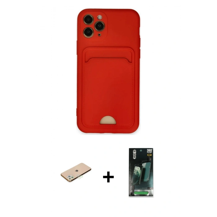 MARSİLYAN™- iPhone 11 Pro Kılıf Vadi Çizgi Prime - Şeffaf 360 Full Body Arka Koruyucu + Renkli Kamera Lens Koruma Cam - YL