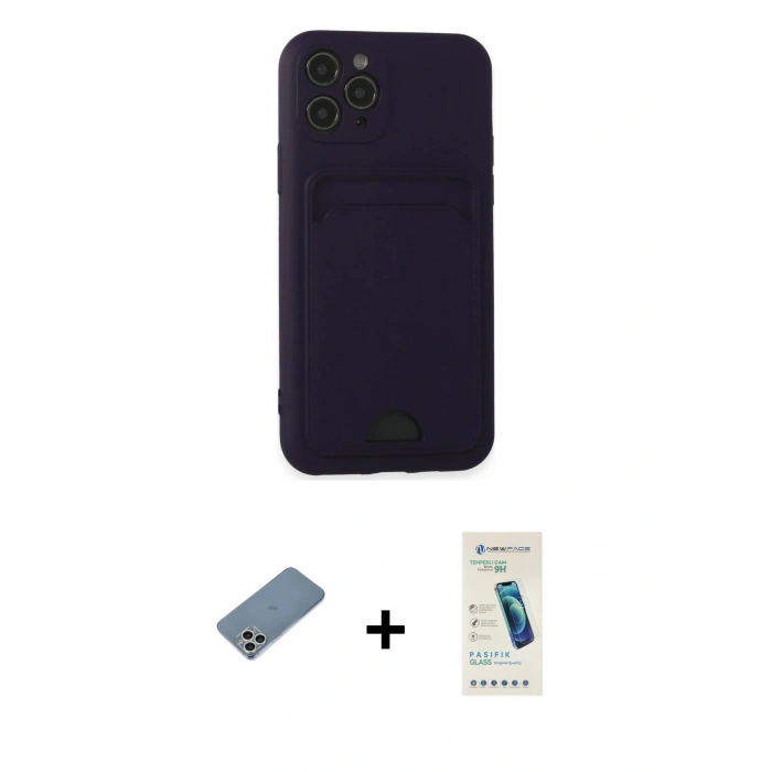 MARSİLYAN™- iPhone 11 Pro Kılıf Vadi Çizgi Prime - Şeffaf Pasifik Cam Ekran Koruyucu + Gümüş Shine Kamera Lens Koruma Cam