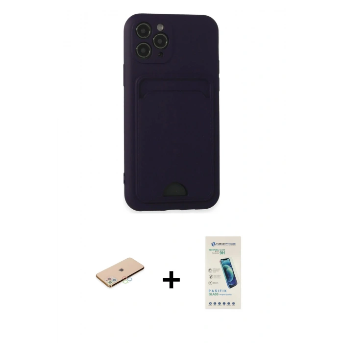 MARSİLYAN™- iPhone 11 Pro Kılıf Vadi Çizgi Prime - Şeffaf Pasifik Cam Ekran Koruyucu + Mavi Renkli Kamera Lens Koruma Cam