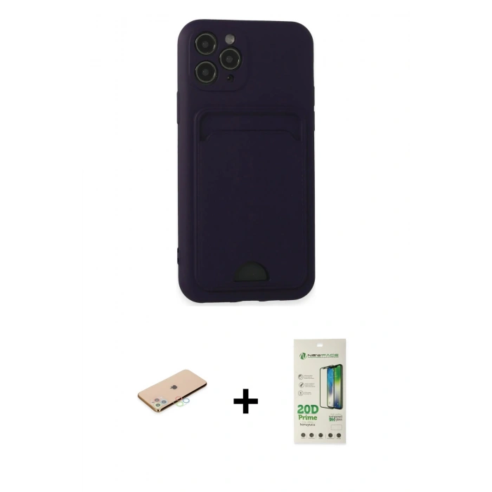 MARSİLYAN™- iPhone 11 Pro Kılıf Vadi Çizgi Prime - Siyah 20D Premium Cam Ekran Koruyucu + Renkli Kamera Lens Koruma Cam - MI