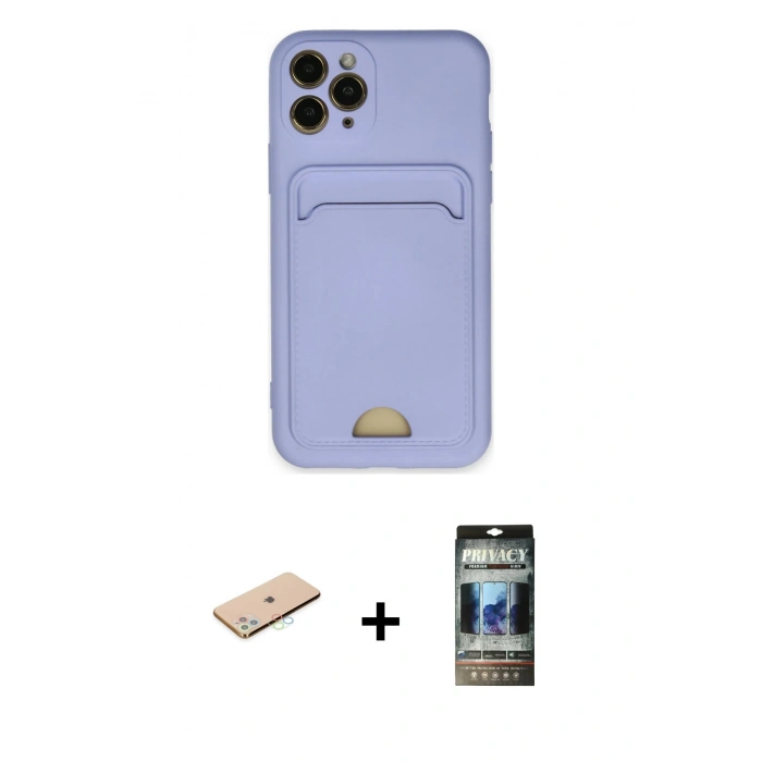 MARSİLYAN™- iPhone 11 Pro Kılıf Vadi Çizgi Prime - Siyah 34D Hayalet Izgaralı Cam + Renkli Kamera Lens Koruma Cam - MI