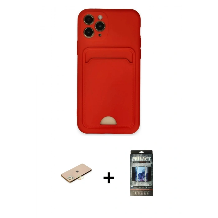 MARSİLYAN™- iPhone 11 Pro Kılıf Vadi Çizgi Prime - Siyah 34D Hayalet Izgaralı Cam + Renkli Kamera Lens Koruma Cam - PE