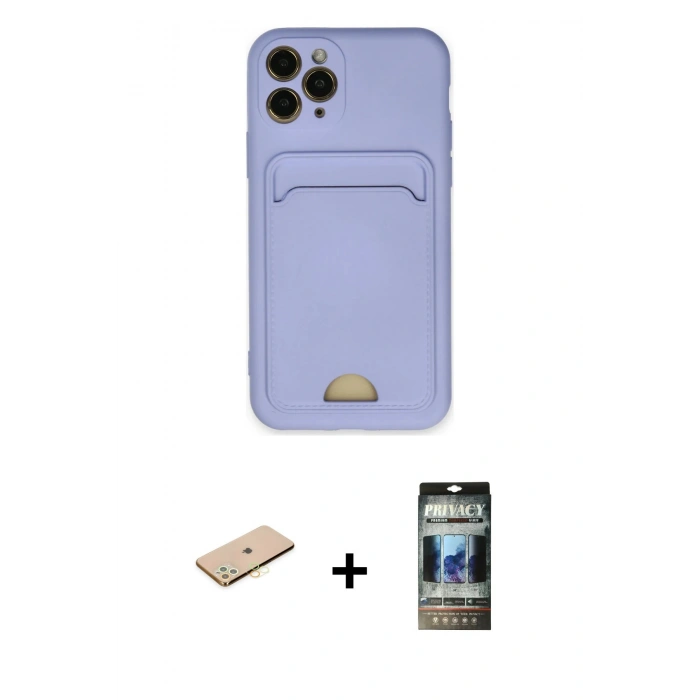 MARSİLYAN™- iPhone 11 Pro Kılıf Vadi Çizgi Prime - Siyah 34D Hayalet Izgaralı Cam + Sarı Renkli Kamera Lens Koruma Cam