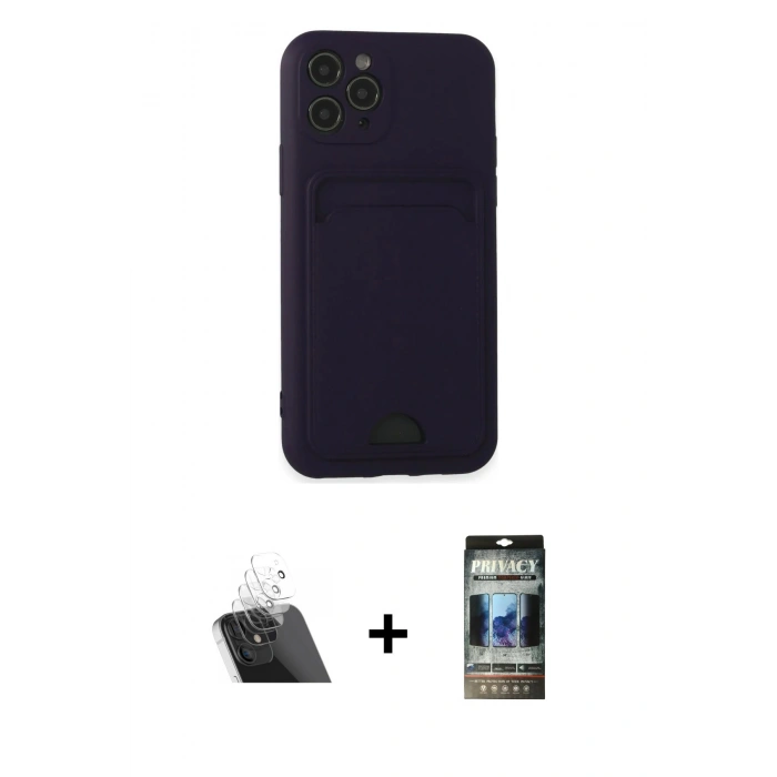 MARSİLYAN™- iPhone 11 Pro Kılıf Vadi Çizgi Prime - Siyah 34D Hayalet Izgaralı Cam + Kamera Lens Koruma Cam - SF