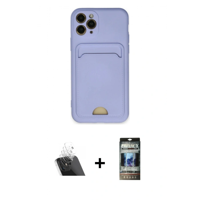 MARSİLYAN™- iPhone 11 Pro Kılıf Vadi Çizgi Prime - Siyah 34D Hayalet Izgaralı Cam + Kamera Lens Koruma Cam - SF