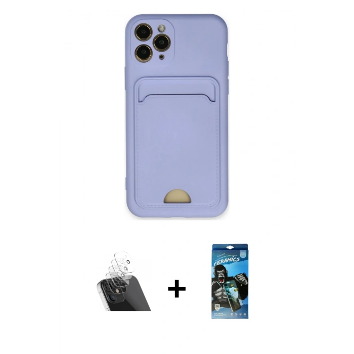 MARSİLYAN™- iPhone 11 Pro Kılıf Vadi Çizgi Prime - Siyah 34D Izgaralı Cam + Kamera Lens Koruma Cam - SF