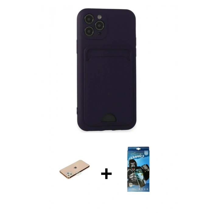 MARSİLYAN™- iPhone 11 Pro Kılıf Vadi Çizgi Prime - Siyah 34D Izgaralı Cam + Renkli Kamera Lens Koruma Cam - YL