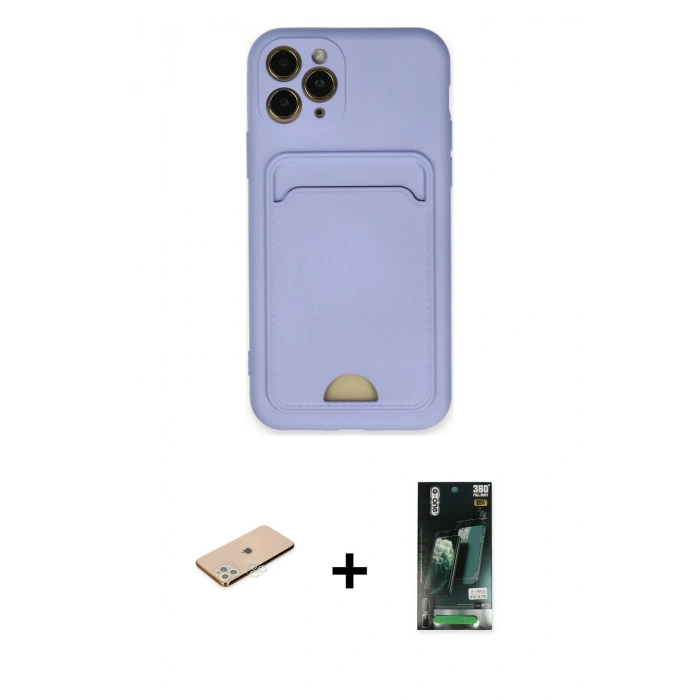 MARSİLYAN™- iPhone 11 Pro Kılıf Vadi Çizgi Prime - Siyah 360 Mat Full Body Arka Koruyucu + Renkli Kamera Lens Koruma Cam - YL