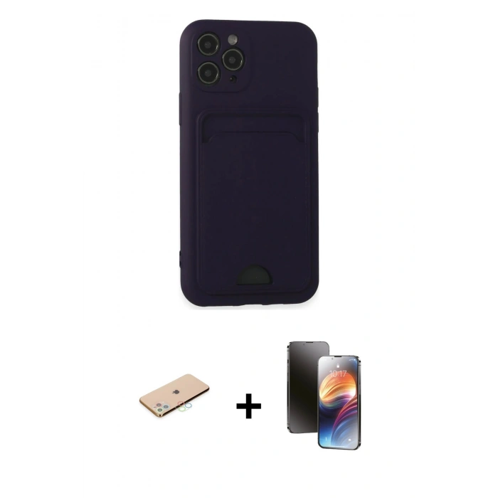 MARSİLYAN™- iPhone 11 Pro Kılıf Vadi Çizgi Prime - Siyah 3D Antistatik Mat Seramik Nano Ekran Koruyucu + Renkli Kamera Lens Koruma Cam - MI