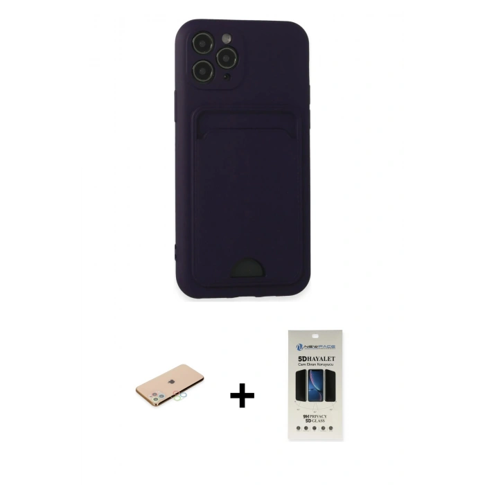 MARSİLYAN™- iPhone 11 Pro Kılıf Vadi Çizgi Prime - Siyah 5D Hayalet Cam Ekran Koruyucu + Renkli Kamera Lens Koruma Cam - MI