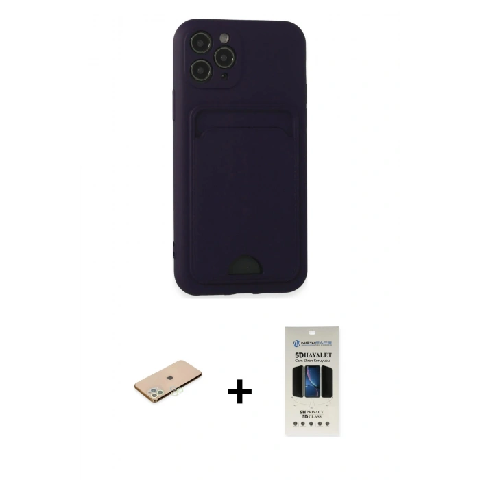 MARSİLYAN™- iPhone 11 Pro Kılıf Vadi Çizgi Prime - Siyah 5D Hayalet Cam Ekran Koruyucu + Renkli Kamera Lens Koruma Cam - YL