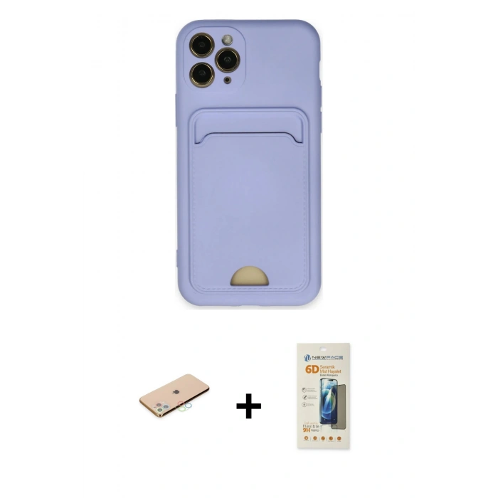MARSİLYAN™- iPhone 11 Pro Kılıf Vadi Çizgi Prime - Siyah 6D Mat Seramik Hayalet Nano Ekran Koruyucu + Mavi Renkli Kamera Lens Koruma Cam