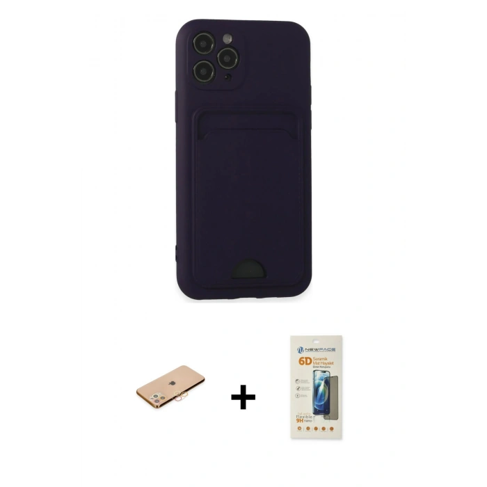 MARSİLYAN™- iPhone 11 Pro Kılıf Vadi Çizgi Prime - Siyah 6D Mat Seramik Hayalet Nano Ekran Koruyucu + Turuncu Renkli Kamera Lens Koruma Cam