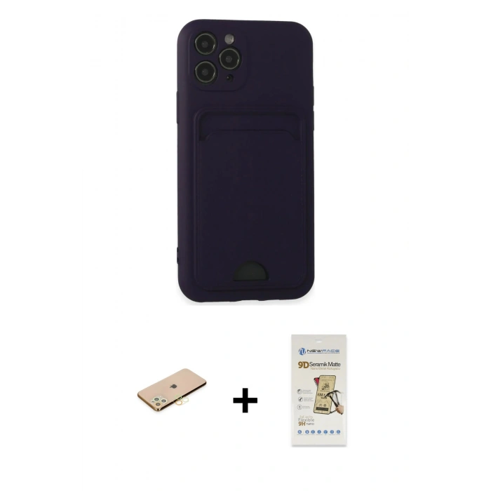 MARSİLYAN™- iPhone 11 Pro Kılıf Vadi Çizgi Prime - Siyah Mat Seramik Nano Ekran Koruyucu + Renkli Kamera Lens Koruma Cam - PE