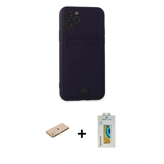 MARSİLYAN™- iPhone 11 Pro Kılıf Vadi Çizgi Prime - Siyah Polymer Nano Ekran Koruyucu + Renkli Kamera Lens Koruma Cam - PE