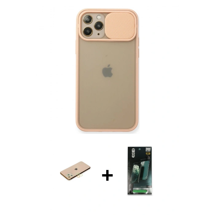 MARSİLYAN™- iPhone 11 Pro Kılıf Vadi Çizgi - Şeffaf 360 Full Body Arka Koruyucu + Renkli Kamera Lens Koruma Cam - PE