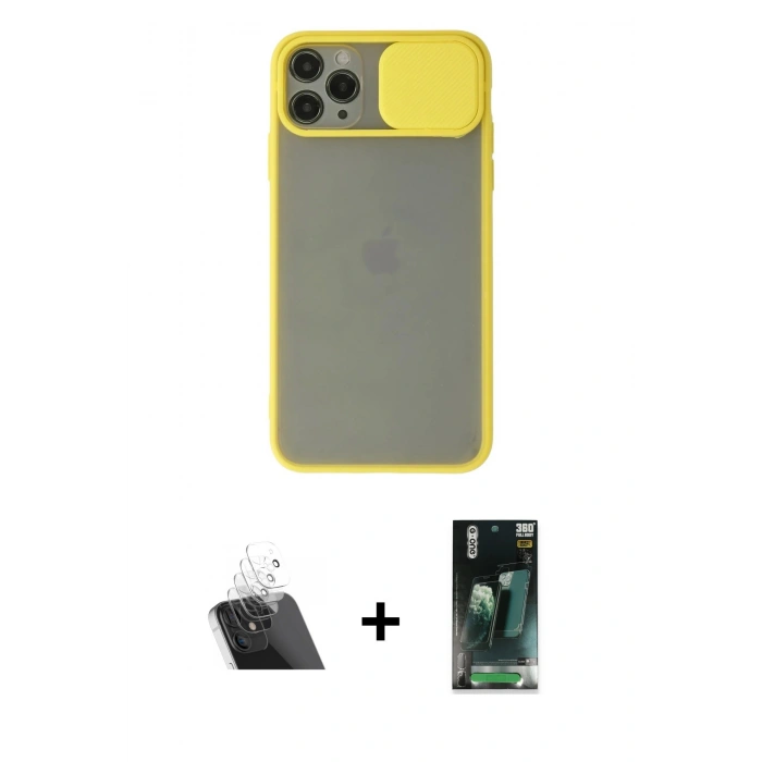 MARSİLYAN™- iPhone 11 Pro Kılıf Vadi Çizgi - Şeffaf 360 Full Body Arka Koruyucu + Kamera Lens Koruma Cam - SF