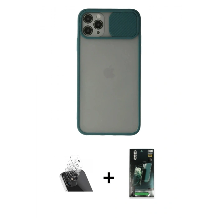 MARSİLYAN™- iPhone 11 Pro Kılıf Vadi Çizgi - Şeffaf 360 Full Body Arka Koruyucu + Kamera Lens Koruma Cam - SF