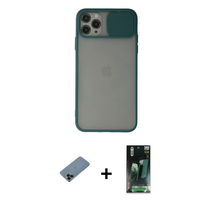 MARSİLYAN™- iPhone 11 Pro Kılıf Vadi Çizgi - Şeffaf 360 Full Body Arka Koruyucu + Shine Kamera Lens Koruma Cam - SH