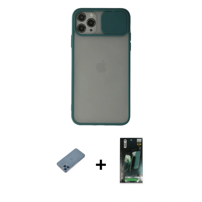 MARSİLYAN™- iPhone 11 Pro Kılıf Vadi Çizgi - Şeffaf 360 Full Body Arka Koruyucu + Shine Kamera Lens Koruma Cam - MI