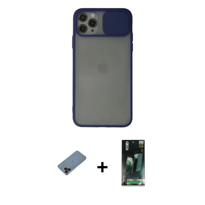 MARSİLYAN™- iPhone 11 Pro Kılıf Vadi Çizgi - Şeffaf 360 Full Body Arka Koruyucu + Shine Kamera Lens Koruma Cam - SH