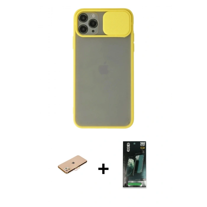 MARSİLYAN™- iPhone 11 Pro Kılıf Vadi Çizgi - Şeffaf 360 Full Body Arka Koruyucu + Renkli Kamera Lens Koruma Cam - TU