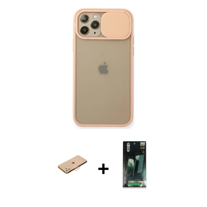 MARSİLYAN™- iPhone 11 Pro Kılıf Vadi Çizgi - Şeffaf 360 Full Body Arka Koruyucu + Renkli Kamera Lens Koruma Cam - TU