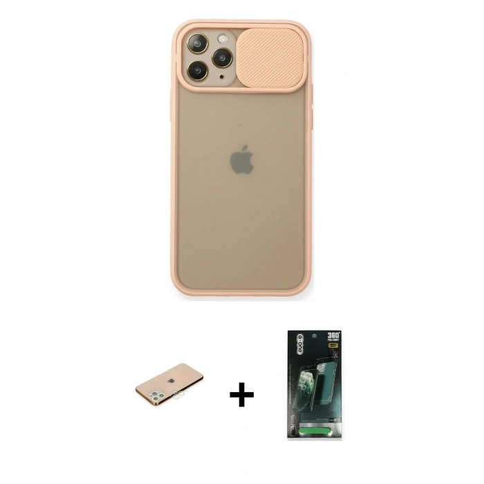 MARSİLYAN™- iPhone 11 Pro Kılıf Vadi Çizgi - Şeffaf 360 Full Body Arka Koruyucu + Renkli Kamera Lens Koruma Cam - YL