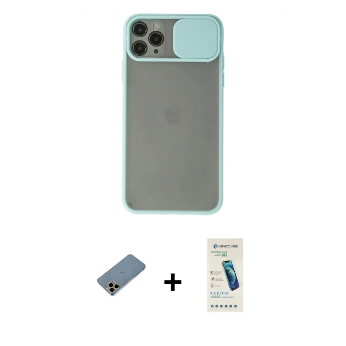 MARSİLYAN™- iPhone 11 Pro Kılıf Vadi Çizgi - Şeffaf Pasifik Cam Ekran Koruyucu + Shine Kamera Lens Koruma Cam - GD