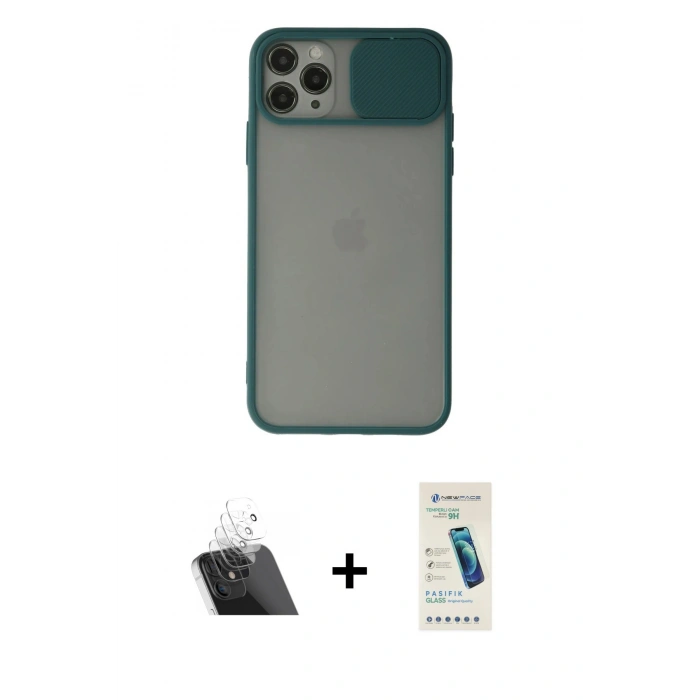 MARSİLYAN™- iPhone 11 Pro Kılıf Vadi Çizgi - Şeffaf Pasifik Cam Ekran Koruyucu + Kamera Lens Koruma Cam - SF