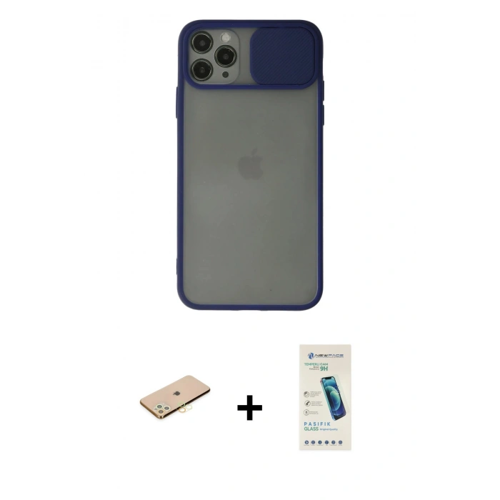 MARSİLYAN™- iPhone 11 Pro Kılıf Vadi Çizgi - Şeffaf Pasifik Cam Ekran Koruyucu + Renkli Kamera Lens Koruma Cam - PE