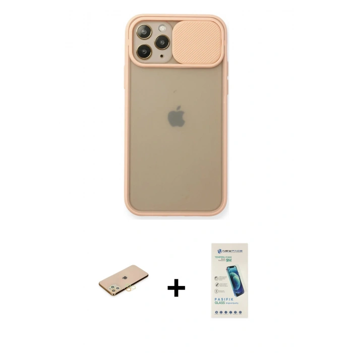 MARSİLYAN™- iPhone 11 Pro Kılıf Vadi Çizgi - Şeffaf Pasifik Cam Ekran Koruyucu + Renkli Kamera Lens Koruma Cam - PE