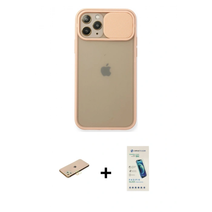 MARSİLYAN™- iPhone 11 Pro Kılıf Vadi Çizgi - Şeffaf Pasifik Cam Ekran Koruyucu + Renkli Kamera Lens Koruma Cam - SI