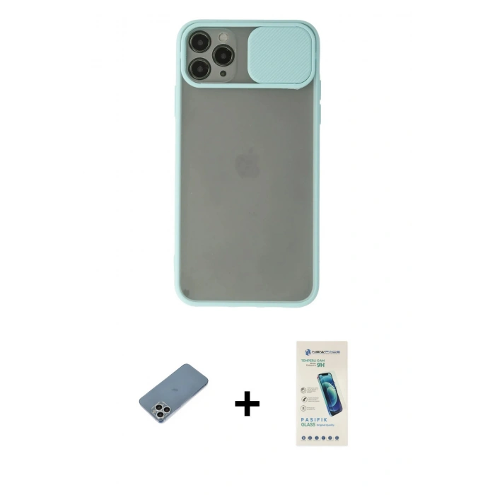 MARSİLYAN™- iPhone 11 Pro Kılıf Vadi Çizgi - Şeffaf Pasifik Cam Ekran Koruyucu + Shine Kamera Lens Koruma Cam - GS