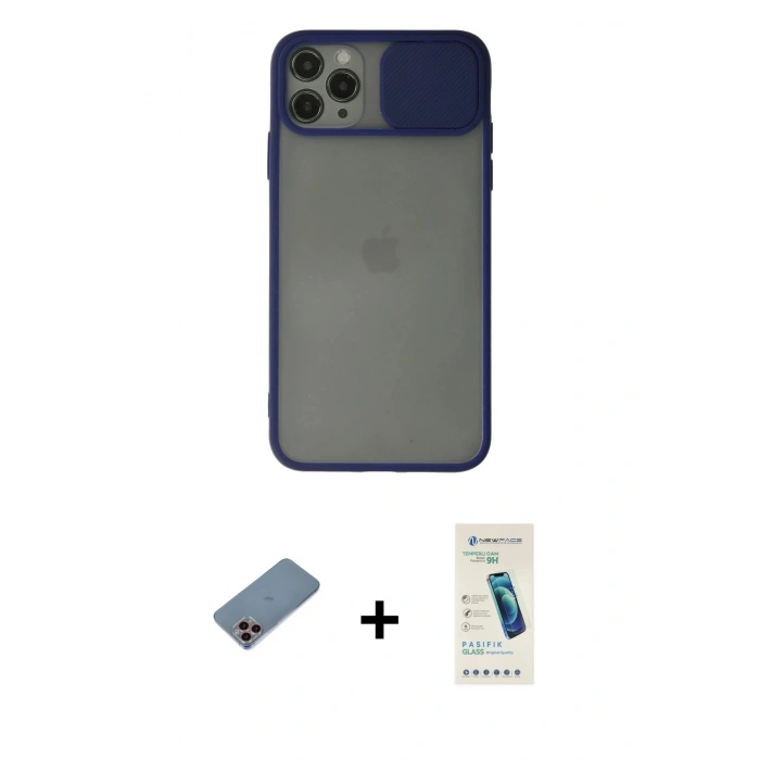 MARSİLYAN™- iPhone 11 Pro Kılıf Vadi Çizgi - Şeffaf Pasifik Cam Ekran Koruyucu + Shine Kamera Lens Koruma Cam - PE