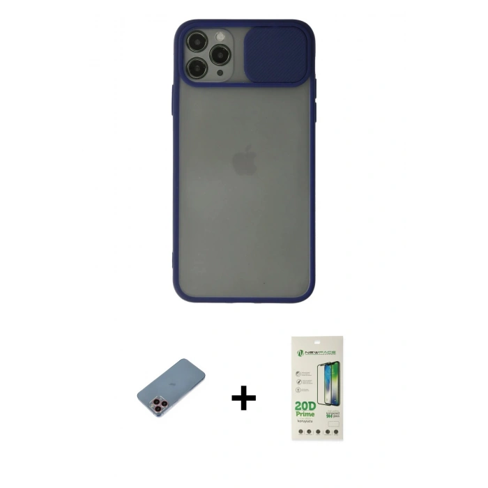 MARSİLYAN™- iPhone 11 Pro Kılıf Vadi Çizgi - Siyah 20D Premium Cam Ekran Koruyucu + Shine Kamera Lens Koruma Cam - PE