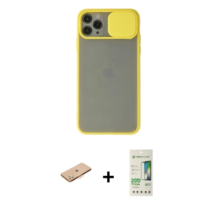 MARSİLYAN™- iPhone 11 Pro Kılıf Vadi Çizgi - Siyah 20D Premium Cam Ekran Koruyucu + Renkli Kamera Lens Koruma Cam - TU