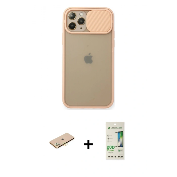 MARSİLYAN™- iPhone 11 Pro Kılıf Vadi Çizgi - Siyah 20D Premium Cam Ekran Koruyucu + Renkli Kamera Lens Koruma Cam - PE