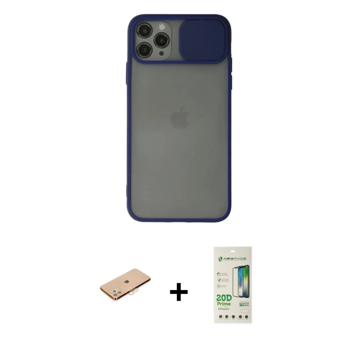MARSİLYAN™- iPhone 11 Pro Kılıf Vadi Çizgi - Siyah 20D Premium Cam Ekran Koruyucu + Renkli Kamera Lens Koruma Cam - TU