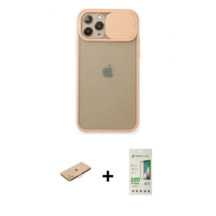 MARSİLYAN™- iPhone 11 Pro Kılıf Vadi Çizgi - Siyah 20D Premium Cam Ekran Koruyucu + Renkli Kamera Lens Koruma Cam - TU