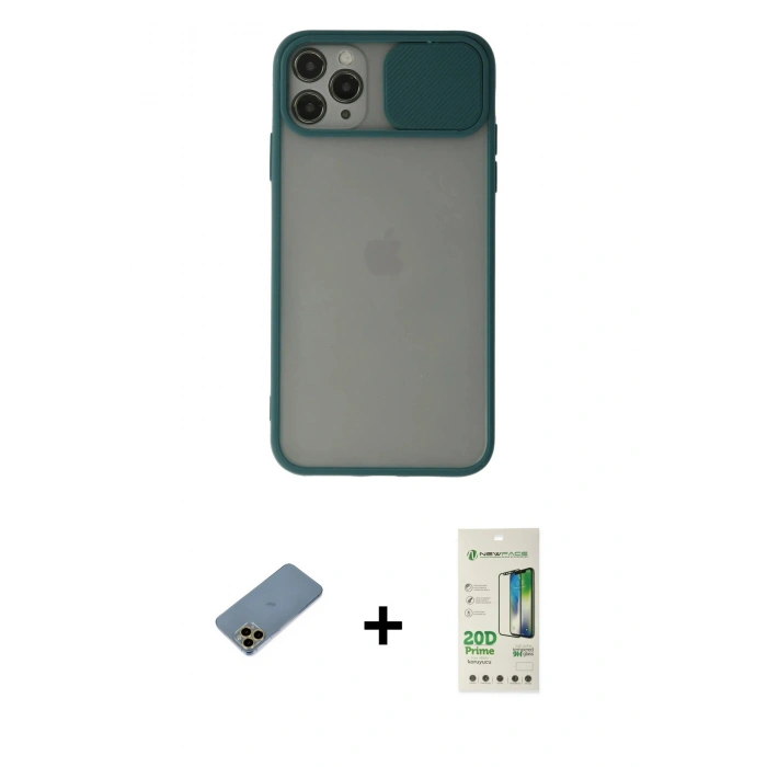 MARSİLYAN™- iPhone 11 Pro Kılıf Vadi Çizgi - Siyah 20D Premium Cam Ekran Koruyucu + Shine Kamera Lens Koruma Cam - GD