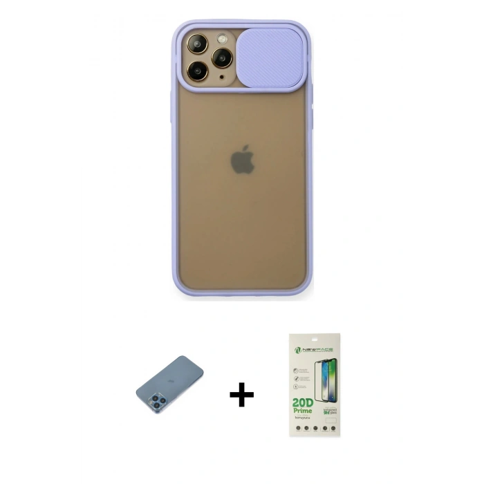 MARSİLYAN™- iPhone 11 Pro Kılıf Vadi Çizgi - Siyah 20D Premium Cam Ekran Koruyucu + Shine Kamera Lens Koruma Cam - MI