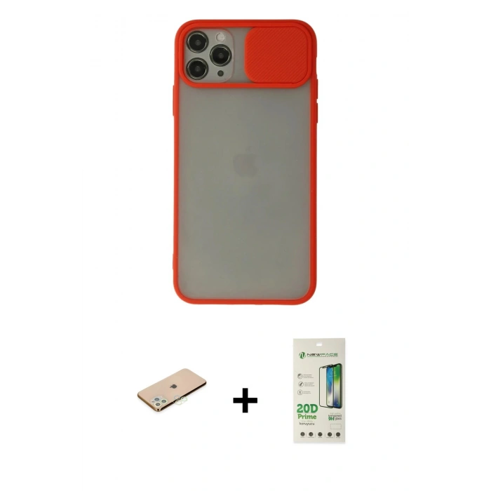 MARSİLYAN™- iPhone 11 Pro Kılıf Vadi Çizgi - Siyah 20D Premium Cam Ekran Koruyucu + Renkli Kamera Lens Koruma Cam - YL