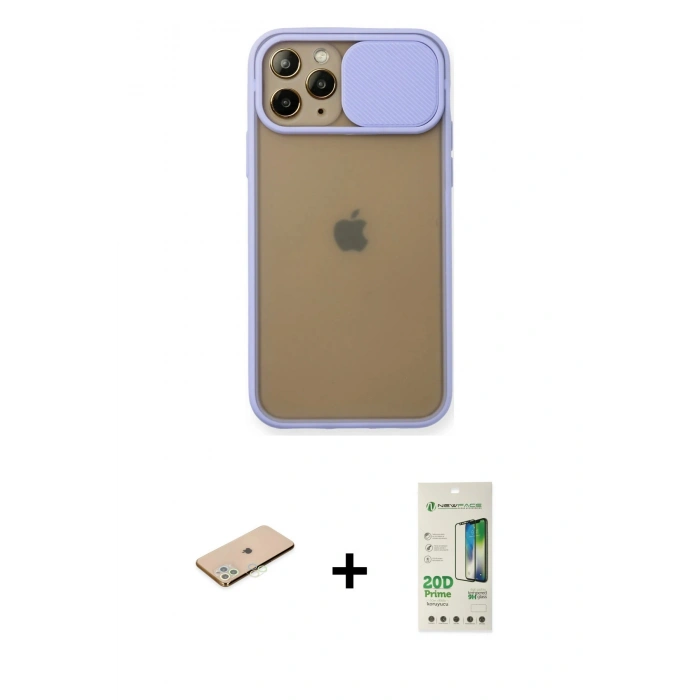 MARSİLYAN™- iPhone 11 Pro Kılıf Vadi Çizgi - Siyah 20D Premium Cam Ekran Koruyucu + Renkli Kamera Lens Koruma Cam - YL