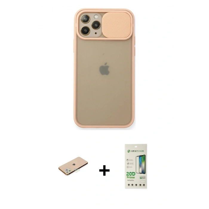 MARSİLYAN™- iPhone 11 Pro Kılıf Vadi Çizgi - Siyah 20D Premium Cam Ekran Koruyucu + Renkli Kamera Lens Koruma Cam - YL